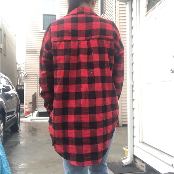 NEW Red & Black Plaid Oversized Flannel - Picture 7 of 7
